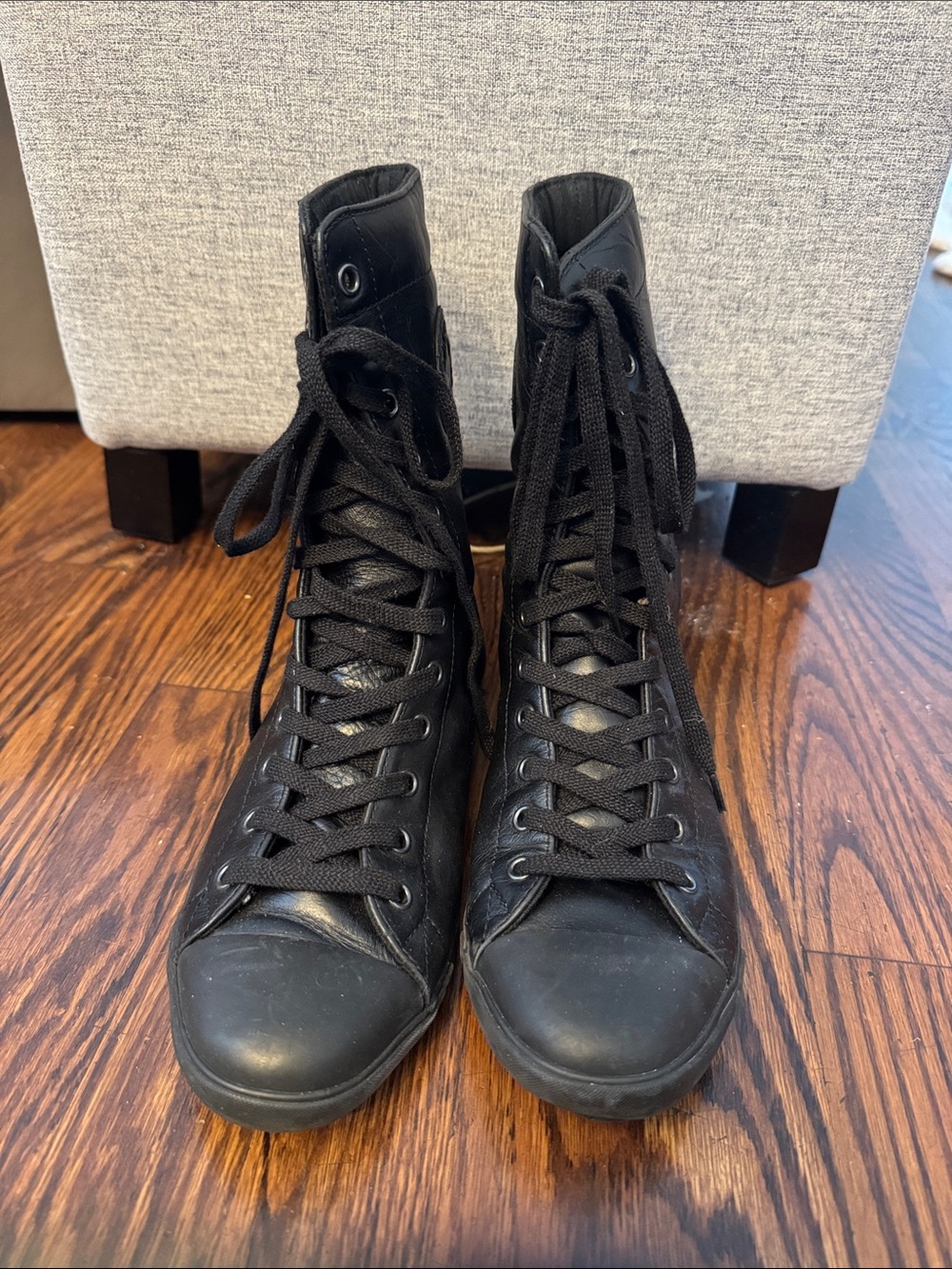 Black Leather Mid-Calf Women's Converse - Picture 2 of 5